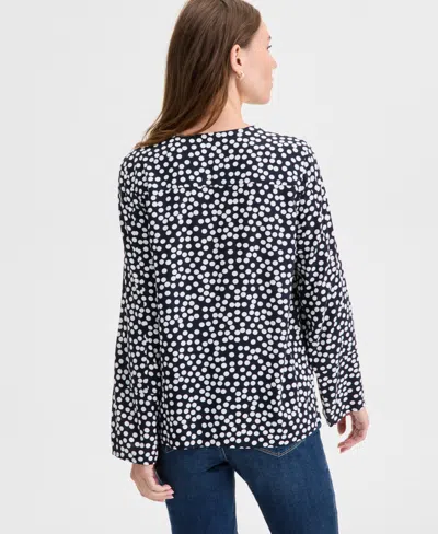 Nautica Jeans Women's Dot Print Tie-neck Top In Black