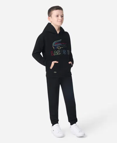 Lacoste Boys 8-20 Logo Embroidered Hoodie In Black