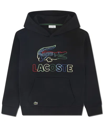 Lacoste Boys 8-20 Logo Embroidered Hoodie In Black