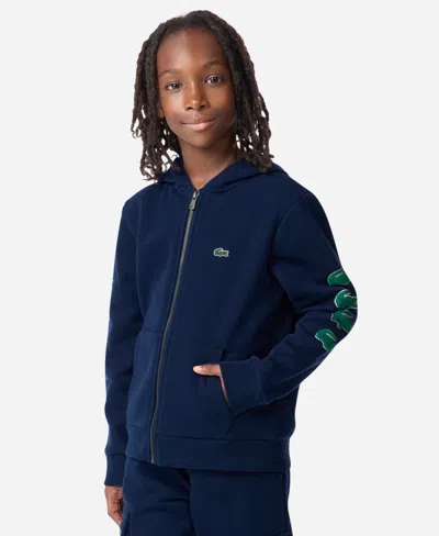 Lacoste Boys 8-20 Graphic Logo Print Full-zip Hoodie In Blue