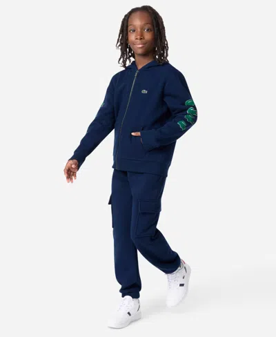 Lacoste Boys 8-20 Graphic Logo Print Full-zip Hoodie In Blue