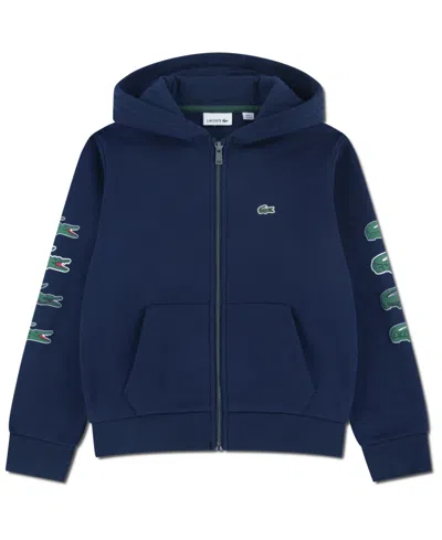 Lacoste Boys 8-20 Graphic Logo Print Full-zip Hoodie In Blue