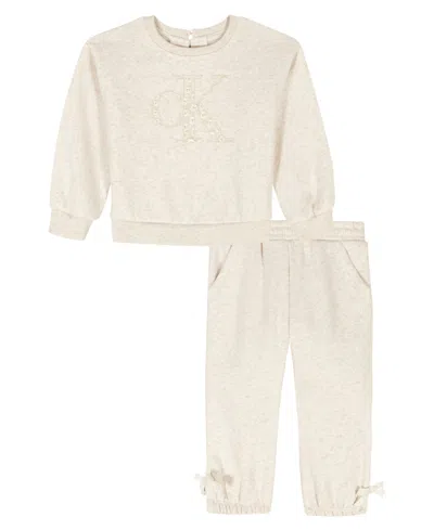 Calvin Klein Girls 4-6x 2-piece Fleece Sweatshirt And Pants Set In White