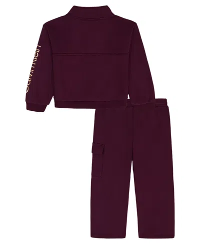 Calvin Klein Girls 4-6x 2-piece Fleece Sweatshirt And Pants Set In Burgundy