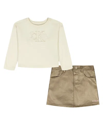 Calvin Klein Girls 4-6x 2-piece Long-sleeve T-shirt And Skirt Set In Multi