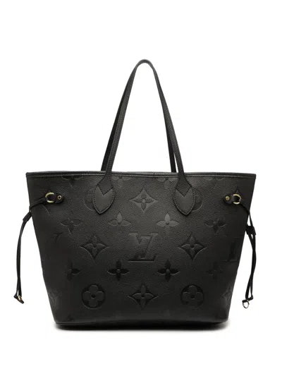 Pre-owned Louis Vuitton 2021-2025 Monogram Giant Empreinte Neverfull Mm Tote Bag In Black