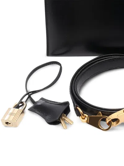 Pre-owned Hermes 1992 Box Calf Kelly Sellier 32 Handbag In Black
