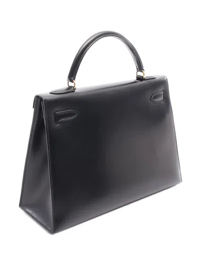 Pre-owned Hermes 1992 Box Calf Kelly Sellier 32 Handbag In Black