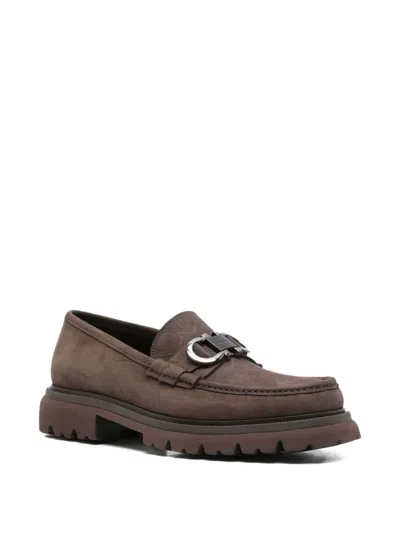 Ferragamo Gancini-buckle Loafers In Brown