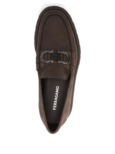 Ferragamo Gancini-buckle Loafers In Brown