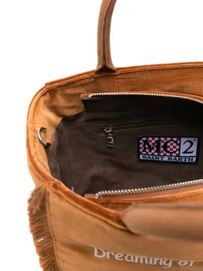 Mc2 Saint Barth Colette Velvet Fringed Tote Bag In Brown