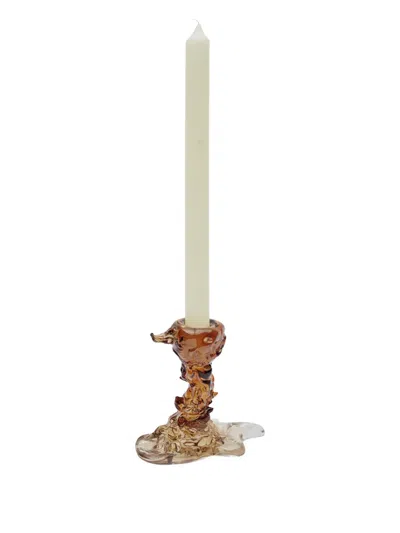 Polspotten Sculptural Glass Candle Holder In Brown