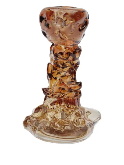 Polspotten Sculptural Glass Candle Holder In Brown