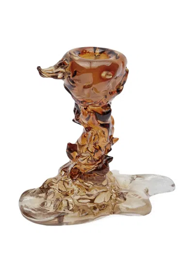 Polspotten Sculptural Glass Candle Holder In Brown