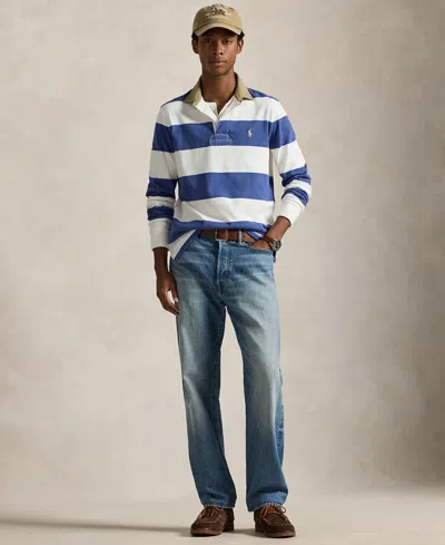 Polo Ralph Lauren Classic Fit Khaki Collar Rugby Shirt In Blue