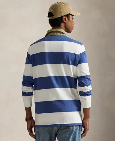 Polo Ralph Lauren Classic Fit Khaki Collar Rugby Shirt In Blue
