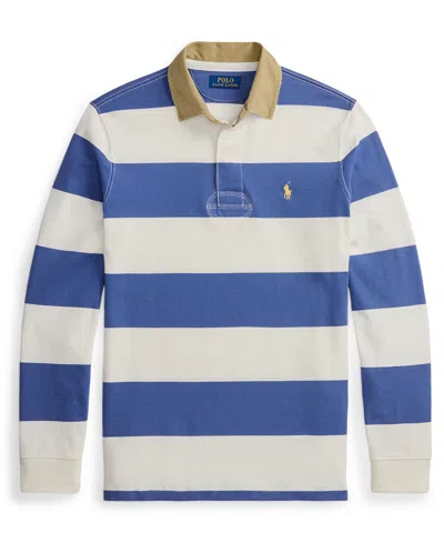 Polo Ralph Lauren Classic Fit Khaki Collar Rugby Shirt In Blue