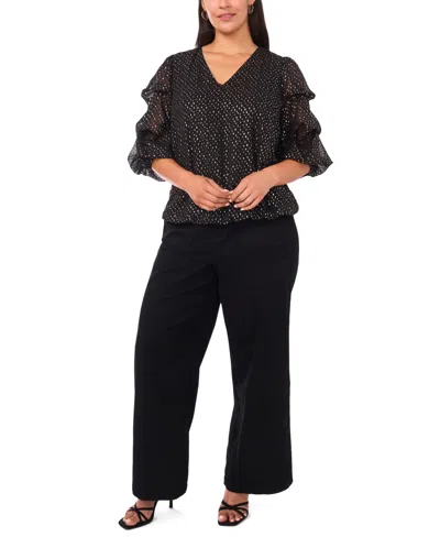 Vince Camuto Plus Size V-neck Balloon Sleeve Printed Top In Multi