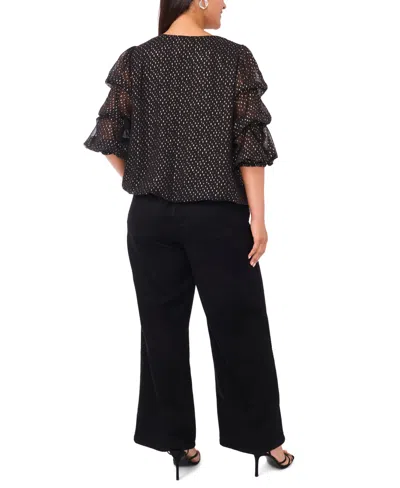 Vince Camuto Plus Size V-neck Balloon Sleeve Printed Top In Multi