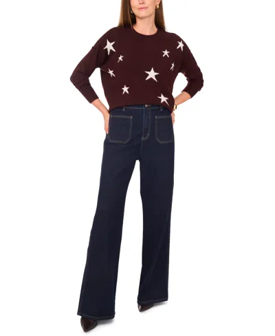 Vince Camuto Star Pattern Crewneck Sweater In Burgundy