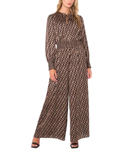 Vince Camuto Women's Long-sleeve Tie-neck Jumpsuit In Animal Print