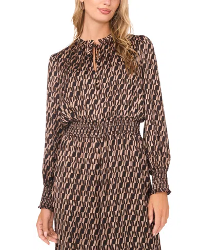 Vince Camuto Women's Long-sleeve Tie-neck Jumpsuit In Animal Print