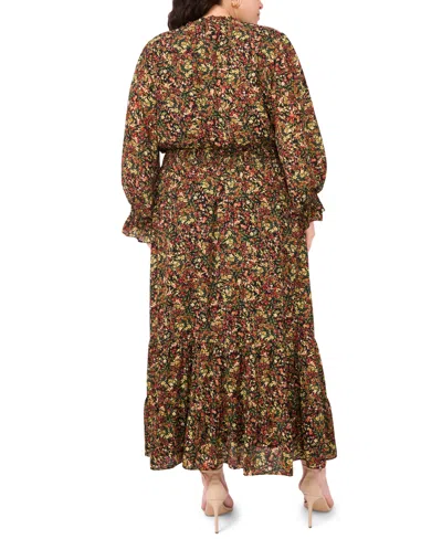 Vince Camuto Plus Size Long Sleeve Smocked Waist Maxi Dress In Animal Print