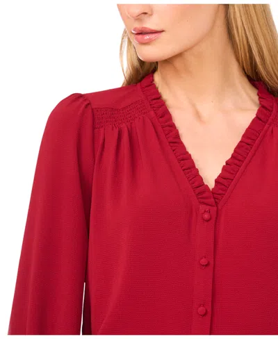 Cece Puff Sleeve Button-up Shirt In Red
