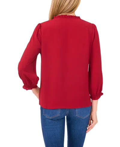 Cece Puff Sleeve Button-up Shirt In Red