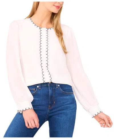 Cece Scallop Detail Button Down Blouse In White