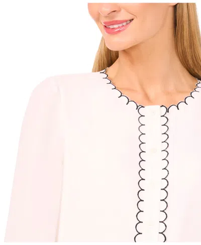 Cece Scallop Detail Button Down Blouse In White