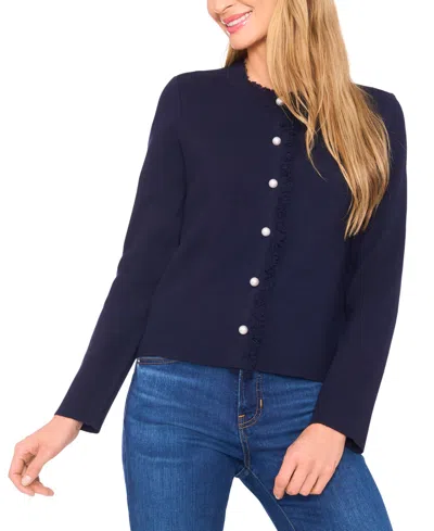 Cece Women's Fringe Long Sleeves Cardigan In Blue