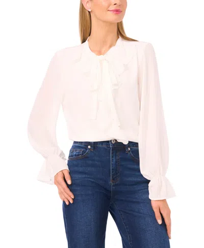 Cece Button Down Ruffle Top In White