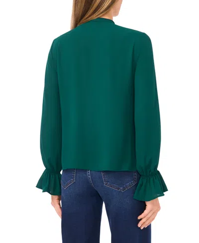 Cece Button Down Ruffle Top In Green