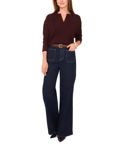 Vince Camuto Womens Cozy V Neck Dropped Shoulder Sweater Xxs 3x In Brown