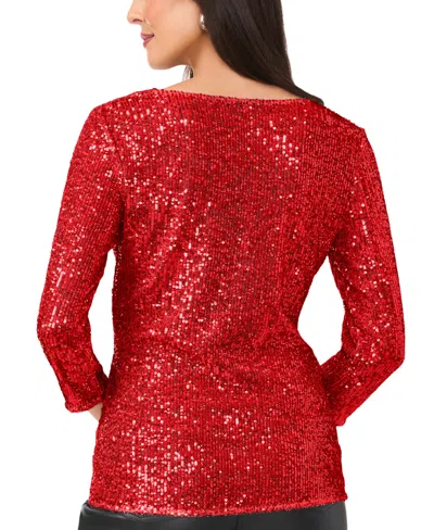 Vince Camuto Women's Sequined Cowlneck 3/4-sleeve Top In Red