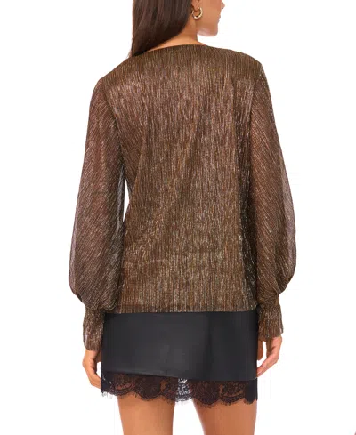 Vince Camuto Women's Metallic V-neck Sheer-sleeve Top In Brown
