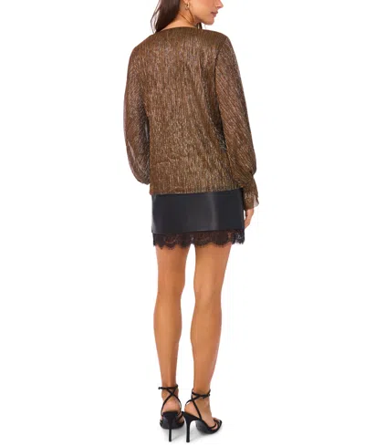 Vince Camuto Women's Metallic V-neck Sheer-sleeve Top In Brown