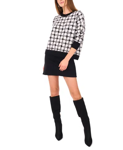 Vince Camuto Houndstooth Pull On Sweater Xxs 3x In Black