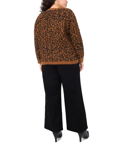 Vince Camuto Plus Size Cozy Crewneck Animal-print Long-sleeve Sweater In Brown