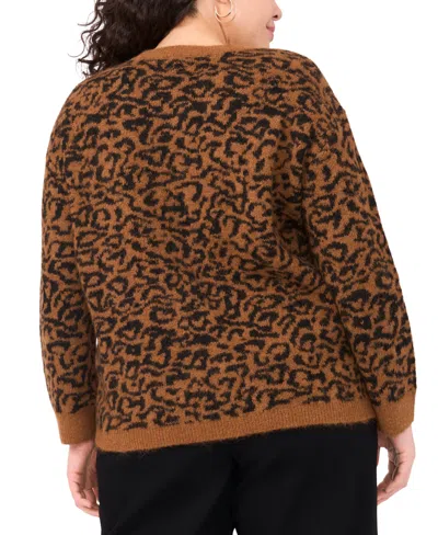 Vince Camuto Plus Size Cozy Crewneck Animal-print Long-sleeve Sweater In Brown