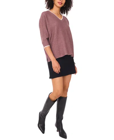 Vince Camuto Women's Cozy V-neck Tipped 3/4-sleeve Sweater In Pink