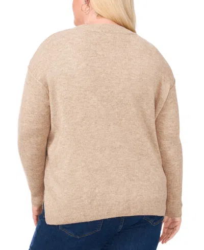 Vince Camuto Plus Size Cozy Crewneck Star-print Dropped-shoulder Sweater In Brown