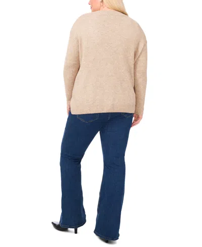 Vince Camuto Plus Size Cozy Crewneck Star-print Dropped-shoulder Sweater In Brown