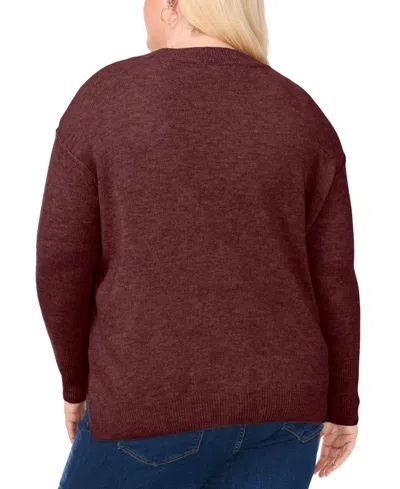 Vince Camuto Plus Size Cozy Crewneck Star-print Dropped-shoulder Sweater In Red