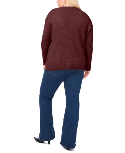 Vince Camuto Plus Size Cozy Crewneck Star-print Dropped-shoulder Sweater In Red