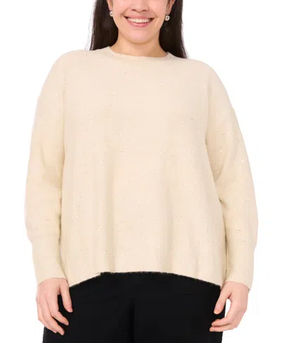 Vince Camuto Plus Size Sequin Crewneck Sweater In White