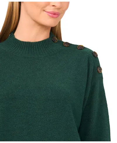 Cece Button Trim Sweater In Green