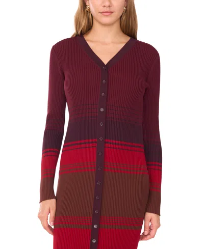 1.state Women's V-neck Button Up Sweater Dress In Burgundy