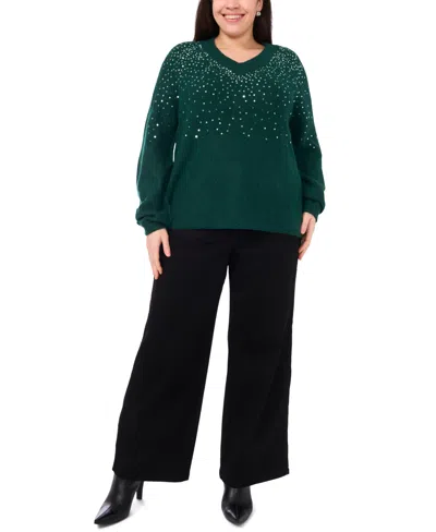 Vince Camuto Plus Size Sequin V-neck Raglan Sweater In Green